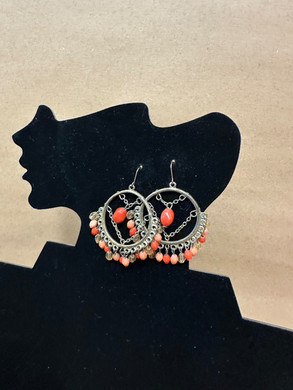 Boho Melon Gold Beaded Hoop Drop Earrings